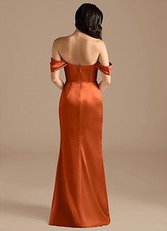 Azazie Lynden Bridesmaid Dresses Burnt Orange Sheath Off the Shoulder Metallic Satin Convertible Dress image5