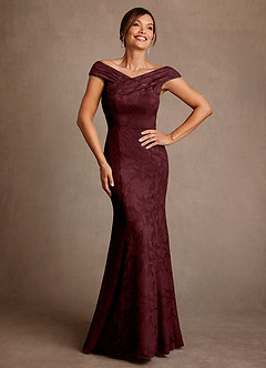 Azazie Aberdeen Mother of the Bride Dresses Cabernet Sheath Pleated Floral Burnout Dress image1