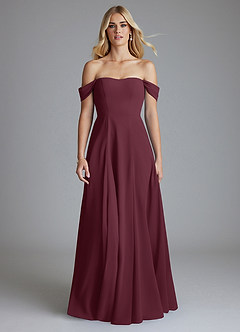 Azazie Seriana Vestidos de damas de honor Vestido de Cabernet de Gasa de Corte en A con Vestidos sin tirantes image5