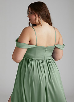 Azazie Morana Brautjungfernkleider Wandelbar A-Linie Schulterfrei Stretch-Satin Kleid Matcha image16