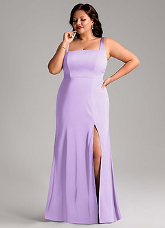 Azazie Frostine Vestidos de damas de honor Vestido de Lila de Satén Elástico de Corte en A con Lazo image8