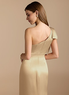 Azazie Rinna Bridesmaid Dresses Champagne Mermaid Ruched Metallic Satin Dress image2
