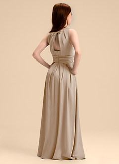 Azazie Bibiane Junior Taupe A-Line Pleated Stretch Satin Dress image7
