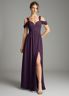 Azazie Lianne Bridesmaid Dresses Plum A-Line Off the Shoulder Chiffon Dress image2