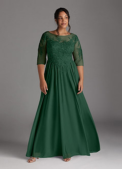 Azazie Harriet Mother of the Bride Dresses Dark Green A-Line Scoop lace Mesh Dress image9