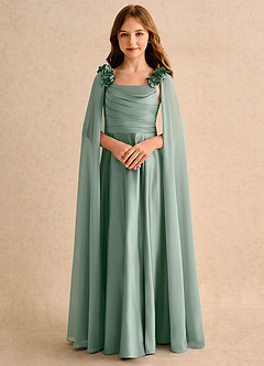 Azazie Rosita Girls Formal Robe Demoiselle D'honneur Fillette Robe Trapèze en Mat Satiné Plissé Sauge D'argent image5