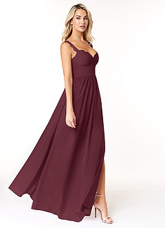 Azazie Cleobella Robes de demoiselle d'honneur Robe Trapèze en Mousseline de soie Dentelle en forme de cœur Cabernet image3