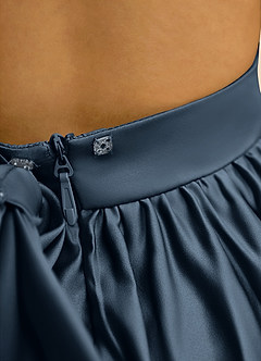 Azazie Nellia Abiti da Ragazza di Fiori Abito A-Line in Raso Opaco Fiocco Blu Nettuno image7