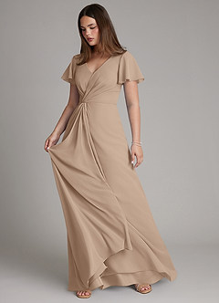 Azazie Kaya Robes de demoiselle d'honneur Robe Trapèze en Mousseline de soie Plissé Taupe image6