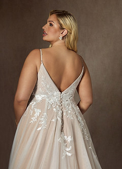 Azazie Rhodes Hochzeitskleider A-Linie V-Hals Pailletten Tüll Kleid Diamantweiß Nude image13