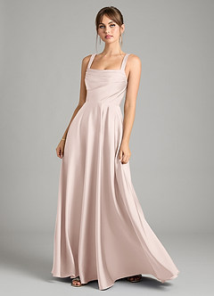 Azazie Shaude Bridesmaid Dresses Blushing Pink A-Line Pleated Stretch Satin Dress image1