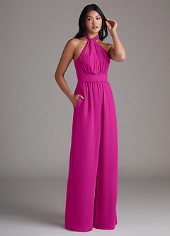 Azazie Lamara Robes de demoiselle d'honneur Combinaison Convertible en Mousseline de soie Épaule décolletée Fuchsia image12