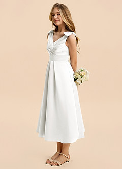 Azazie Polly Junior Ivory A-Line Pleated Stretch Satin Dress image3