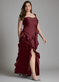 Azazie Sloane Bridesmaid Dresses Cabernet A-Line Sweetheart Neckline Stretch Satin Dress image12
