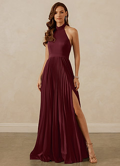 Christian Siriano Bridal for Azazie 1007 Bridesmaid Dresses Cabernet A-Line Pleated Stretch Satin Dress image1