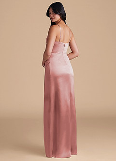 Azazie Karlotta Bridesmaid Dresses Dusty Rose Sheath Pleated Metallic Satin Dress image4
