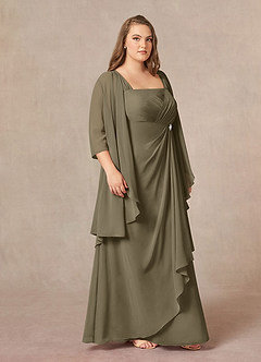 Azazie Weisz vestidos de madre de la novia Vestido de Verde Sauce de Gasa de Corte En A con Cuello cuadrado plisado image9