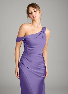 Azazie Madelyn Bridesmaid Dresses Tahiti Mermaid One Shoulder Stretch Satin Convertible Dress image4