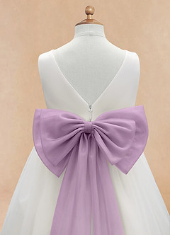 Azazie Kavi vestidos de niña de las flores Vestido de Marfil Wisteria de Satin Mate de Corte En A con Lazo image10