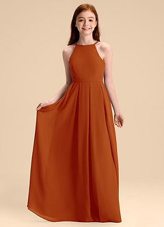 Azazie Arianthe Junior Abito A-Line in Chiffon Plissettato Paprika image3