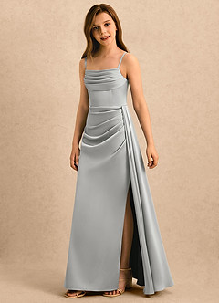 Azazie Shyla Girls Formal Flower Girl Klänningar Klä Tubklänning i Stretch Satin Plisserad image1