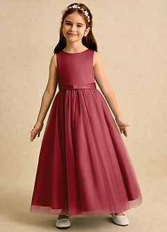 Azazie Lior Flower Girl Dresses Pomegranate Ball-Gown Pleated Tulle Dress image4