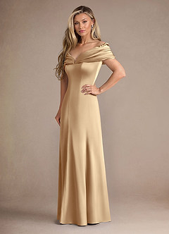 Azazie Auberdeen Mother of the Bride Dresses Champagne Mermaid Pleated Stretch Satin Dress image4