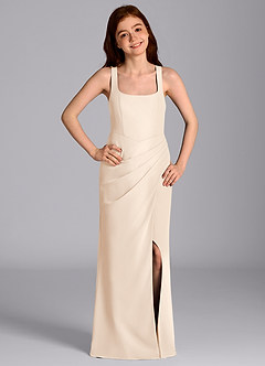 Azazie Mero Junior Robe Sirène en Mousseline de soie Plissée Albâtre Blanc image3