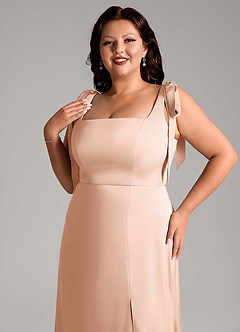 Azazie Frostine Vestidos de damas de honor Vestido de Oro Rosa de Satén Elástico de Corte en A con Lazo image10