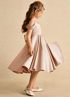 Azazie Favia Flower Girl Dresses English Rose A-Line Off the Shoulder Matte Satin Dress image5