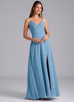 Azazie Sarella Brautjungfernkleider A-Linie mit Taschen Chiffon Kleid Stahlblau image4