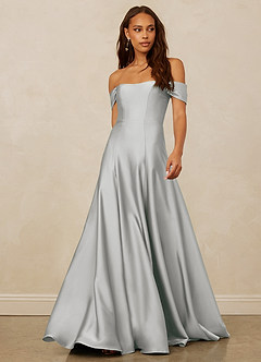 Christian Siriano Bridal for Azazie 1002 Brautjungfernkleider Wandelbar A-Linie Schulterfrei Stretch-Satin Kleid Silber image1