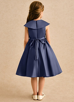 Azazie Acorn Robe Demoiselle D'honneur Fillette Robe Trapèze en Mat Satiné Plissée Bleu Orageux image2