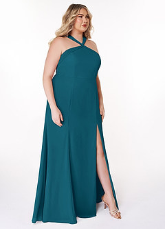 Azazie Rue Bridesmaid Dresses Ink Blue A-Line Halter Chiffon Dress image10