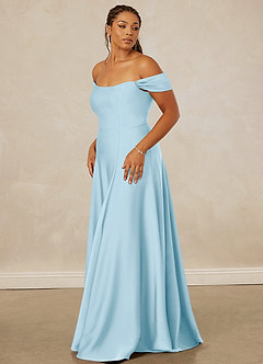 Christian Siriano Bridal for Azazie 1002 Bridesmaid Dresses Sky Blue A-Line Off the Shoulder Stretch Satin Convertible Dress image12