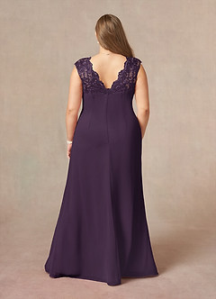 Azazie Gladys Mother of the Bride Dresses Plum A-Line Queen Anne Lace Chiffon Dress image8