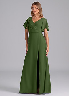 Azazie Ambrosia Brautjungfernkleider A-Linie Plissee Chiffon Kleid Olivgrün image1