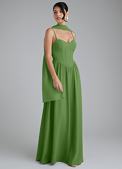 Azazie Alisha Robes de demoiselle d'honneur Robe Trapèze en Mousseline de soie Corset Basilic image1