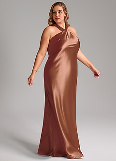 Azazie Doretta Kleider zum Anprobieren zu Hause Meerjungfrau-Linie Schleifen Metallischer Satin Kleid Espresso image10