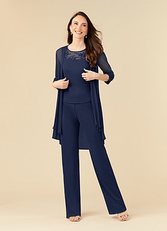 Azazie Frances Mère de la mariée Robes Robe Combinaison/Tailleur Pantalon en Maille Découpé Bleu Marine Foncé image1