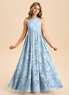 Azazie Arianthe Junior A라인 주름진 플로럴 번아웃 플로어 길이 주니어 신부 들러리 드레스 image5