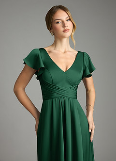Azazie Omari Bridesmaid Dresses Dark Green A-Line Stretch Satin Dress image6