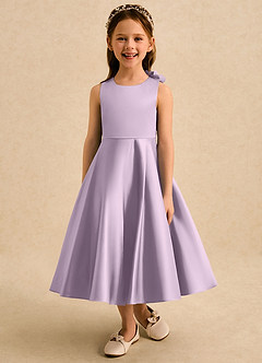 Azazie Kay Robe Demoiselle D'honneur Fillette Robe Trapèze en Mat Satiné Plissé Frostiges Flieder image4
