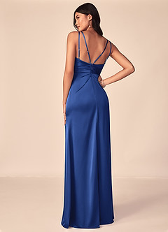 Azazie Aqua Brautjungfernkleider A-Linie V-Hals Gefaltet Stretch-Satin Kleid Königsblau image2