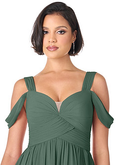 Azazie Lianne Bridesmaid Dresses Sea Moss A-Line Off the Shoulder Chiffon Dress image5