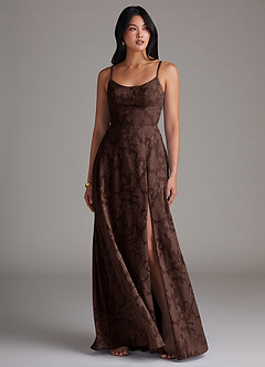 Azazie Moira Bridesmaid Dresses Ganache A-Line Side Slit Floral Burnout Dress image4