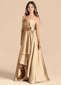 Azazie Catalina Junior Jurk van Stretch Satijn met A-Lijn Sweetheart Halslijn Champagne image6