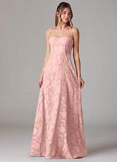 Azazie Valentine Vestidos de damas de honor Vestido de Rosa Empolvado de Devorado Floral de Línea A con Escote de Corazón image1
