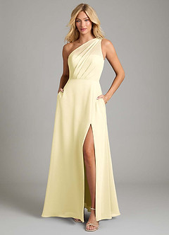 Azazie Phaedra Bridesmaid Dresses Lemon Sorbet A-Line One Shoulder Chiffon Dress image3