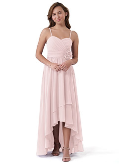 Azazie Catalina Vestido de Rosa Rubor de Gasa/ Chiffon de Acampanado con Volante image4